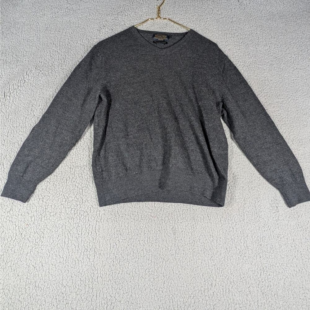 Pendleton Sweater Mens Large Gray Washable Wool Merino V Neck Pullover Classic